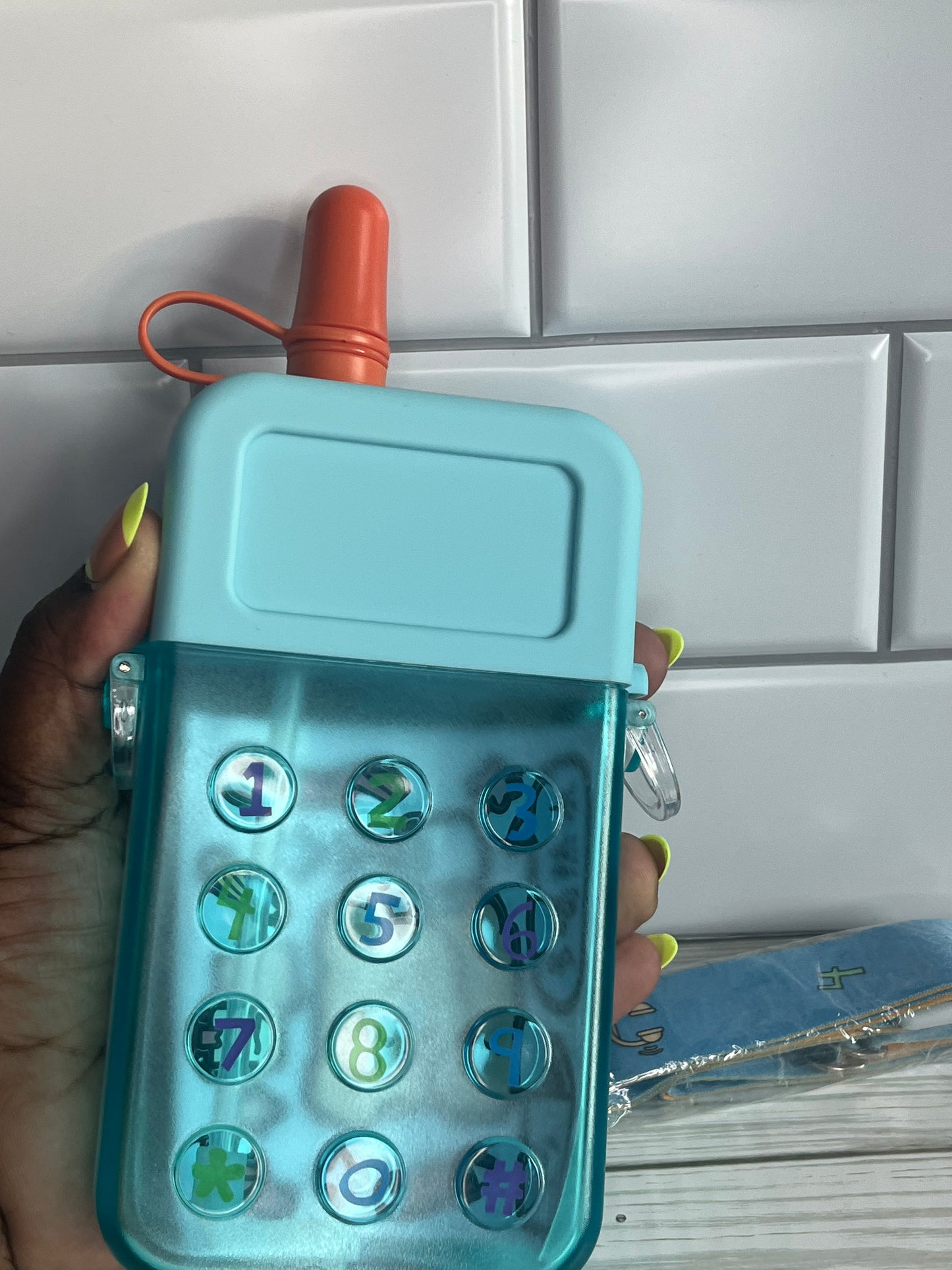 Blue Cell Phone Water Bottle