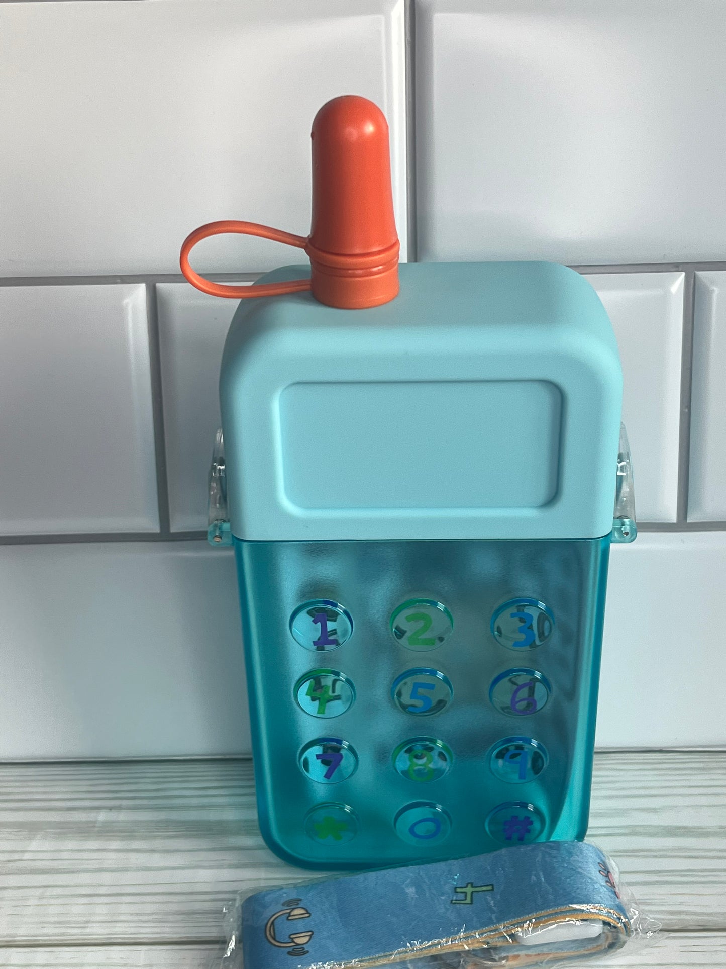 Blue Cell Phone Water Bottle